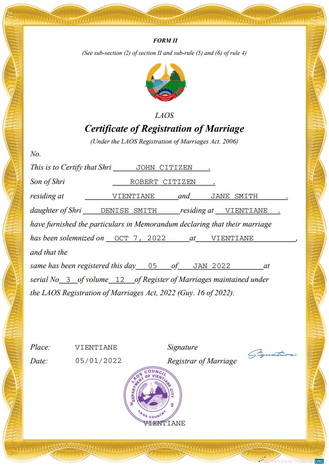 Download Laos marriage certificate Word and PDF template Photoshop template